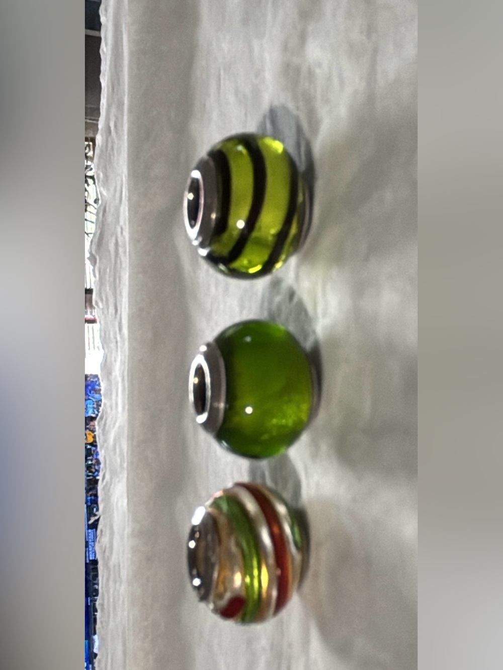Zable Green Glass Bead Charms with Silver Cores - Trio